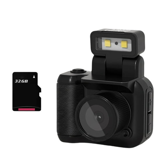 Mini SLR Style Camera Cmos 32GB with Flash Light & Charging Dock Portable Video Recorder DV 1080P with LCD Screen Black
