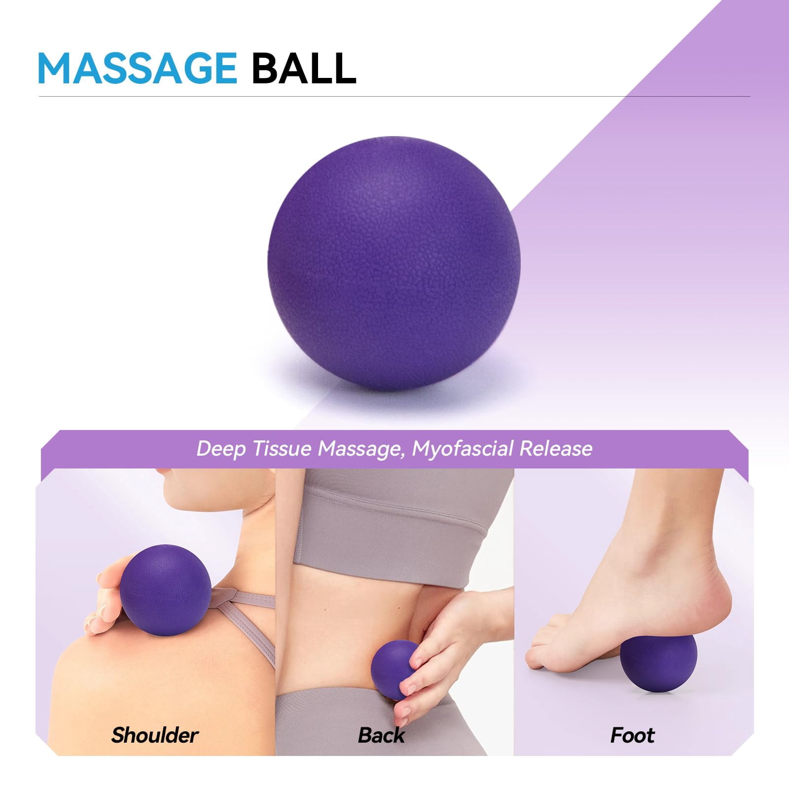 5 In 1 Foam Roller Set  High Density Fitness Exercise For Deep Tissue Massage Ball Resistance Band Whole Body(purple)