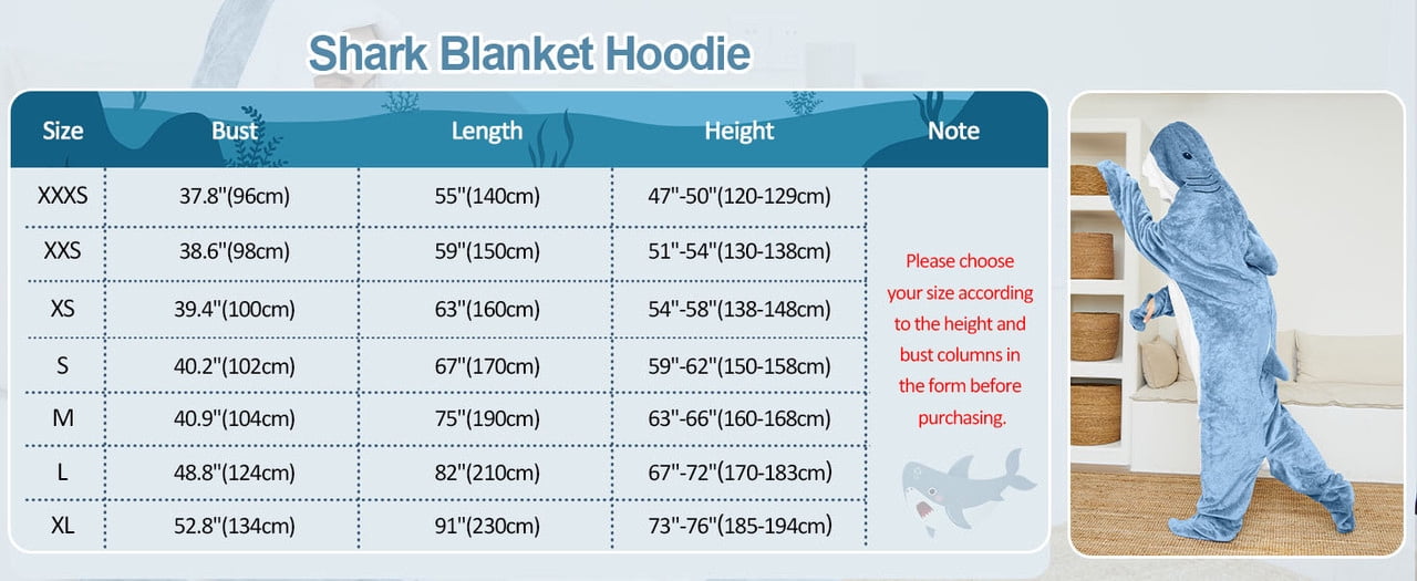 Shark Blanket Adult Boys Girls, Shark Onesie Hoodie Wearable hark Sleeping Bag, Soft Cozy Onesie Costume Gift For Hight 73"-76"