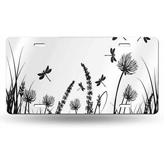 MJSTAR Dragonfly On Dandilion License Plate,Car Front License Plate,Car Truck Tag Signs Bar Decorative 6"x12" License Plate Frame