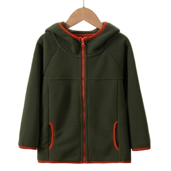 NAISIBABY Boys Girls Fleece Jacket, Solid Color Stand Up Collar Zip Up Kids Winter Plush Thicken Coat Army Green 6-7T