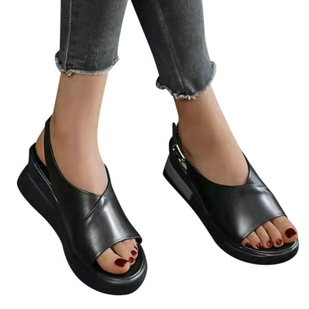 

Cathalem Taupe Sandals for Women Women’s Summer Platform Wedge Heel Sandals Comfortable Wide Width Wedge Sandals for Women Black 7