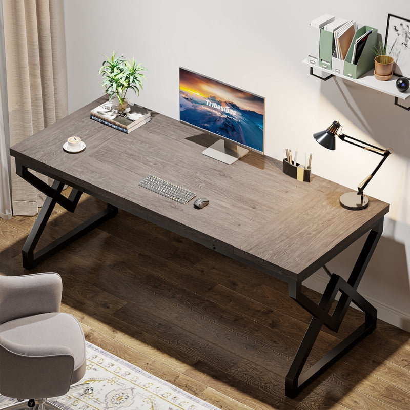 Tribesigns 63 Inch Computer Desk, Large Executive Desk with Thicker Frame, Modern Simple Computer Desk for Home Office, Gray