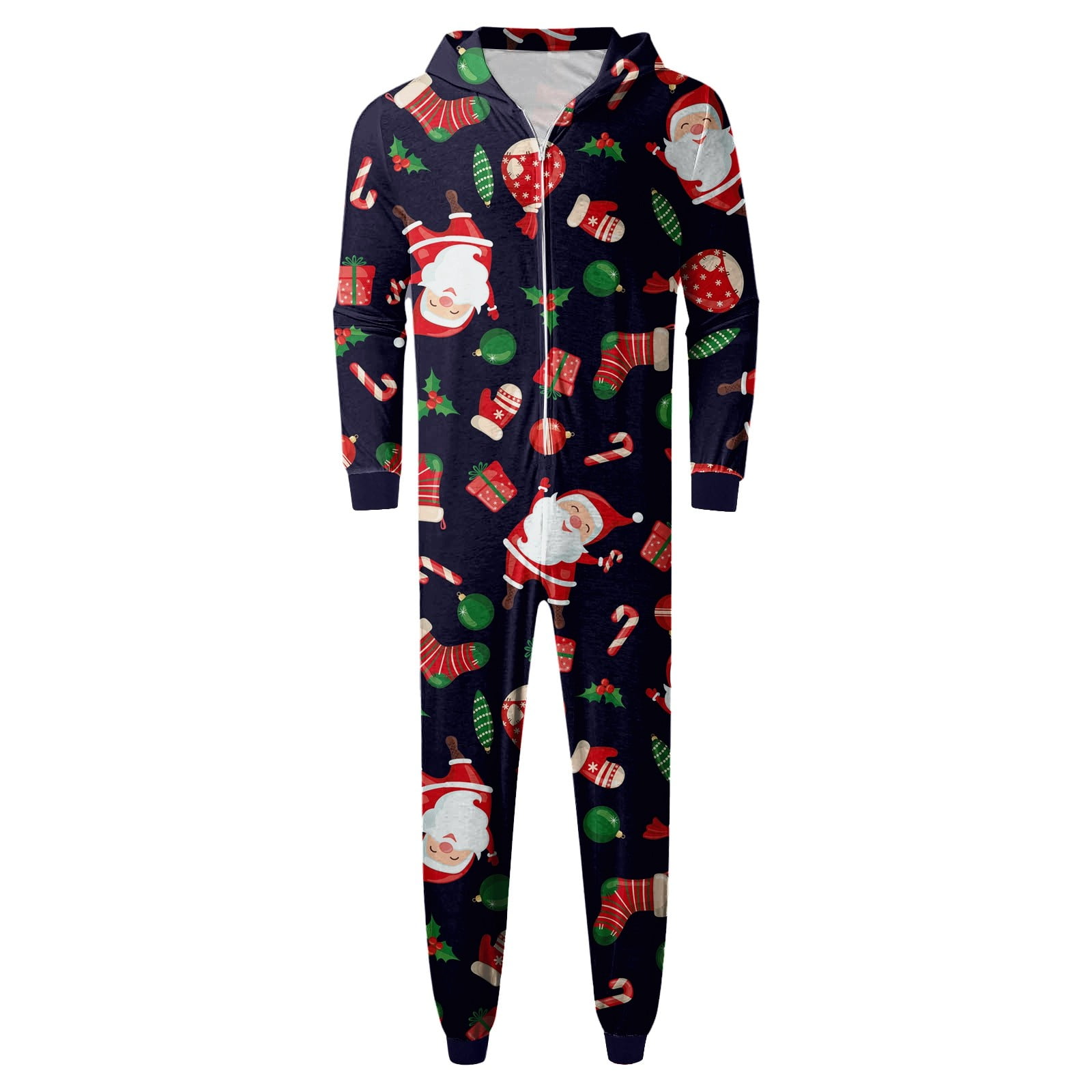 CUZIBR Christmas Family Pajamas Hooded Full Zipper Up Sleepwear Outfits Long Sleeve Cute Snowflake Print One Piece Jumpsuits Loungewear For Dad,Navy,Xxl