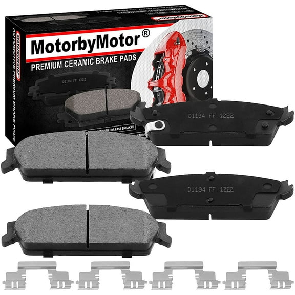 Front Ceramic Brake Pads w/Hardware Kits Fits for Cadillac Escalade ESV EXT, Chevrolet Avalanche Tahoe Suburban Silverado 1500, GMC Sierra 1500 Yukon 1500-Low Dust Brake Pad-4 Pack
