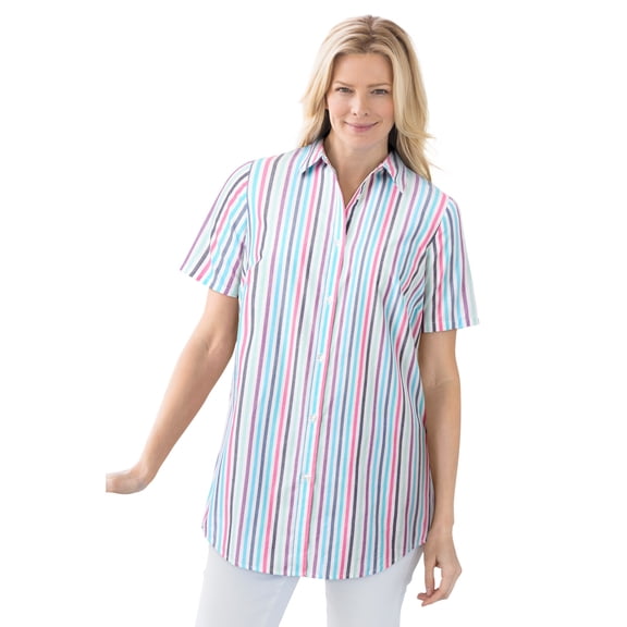 Woman Within Plus Size Petite Perfect Short-Sleeve Collared Button Down Shirt