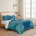 thumbnail image 5 of Full Quilt Set 78''x90'', Teal Blue Boho Lightweight Bedspread Coverlet Set with 2 Pillow Shams, Retro White Rustic Flower Ethnic Pattern Breathable All Season Quilt Bedding for Bedroom/Guest Room, 5 of 9