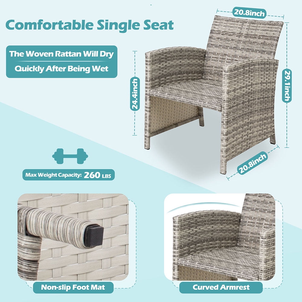 Kadyn 4 Pieces Conversation Sets, Outdoor Patio Wicker Furniture Sets with 2 Single Chairs, Double Chair and Coffee Table, Rattan Conversation Set for Homes, Grey Kadyn 4 Pieces Conversation Sets, Outdoor Patio Wicker Furniture Sets with 2 Single Chairs, Double Chair and Coffee Table, Rattan Conversation Set for Homes, Grey