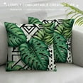 thumbnail image 3 of GOSMITH Tropical Green Banana Leaf Throw Pillow Covers Black and White with Stripe Pillowcase Square Decorative Cushion Cases Blend Outdoor Decor for Beach Sofa Bed, 3 of 5