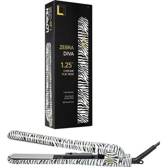 Lorion CP125F-Z Zebra Diva Chrome Flat Iron, 1.25"