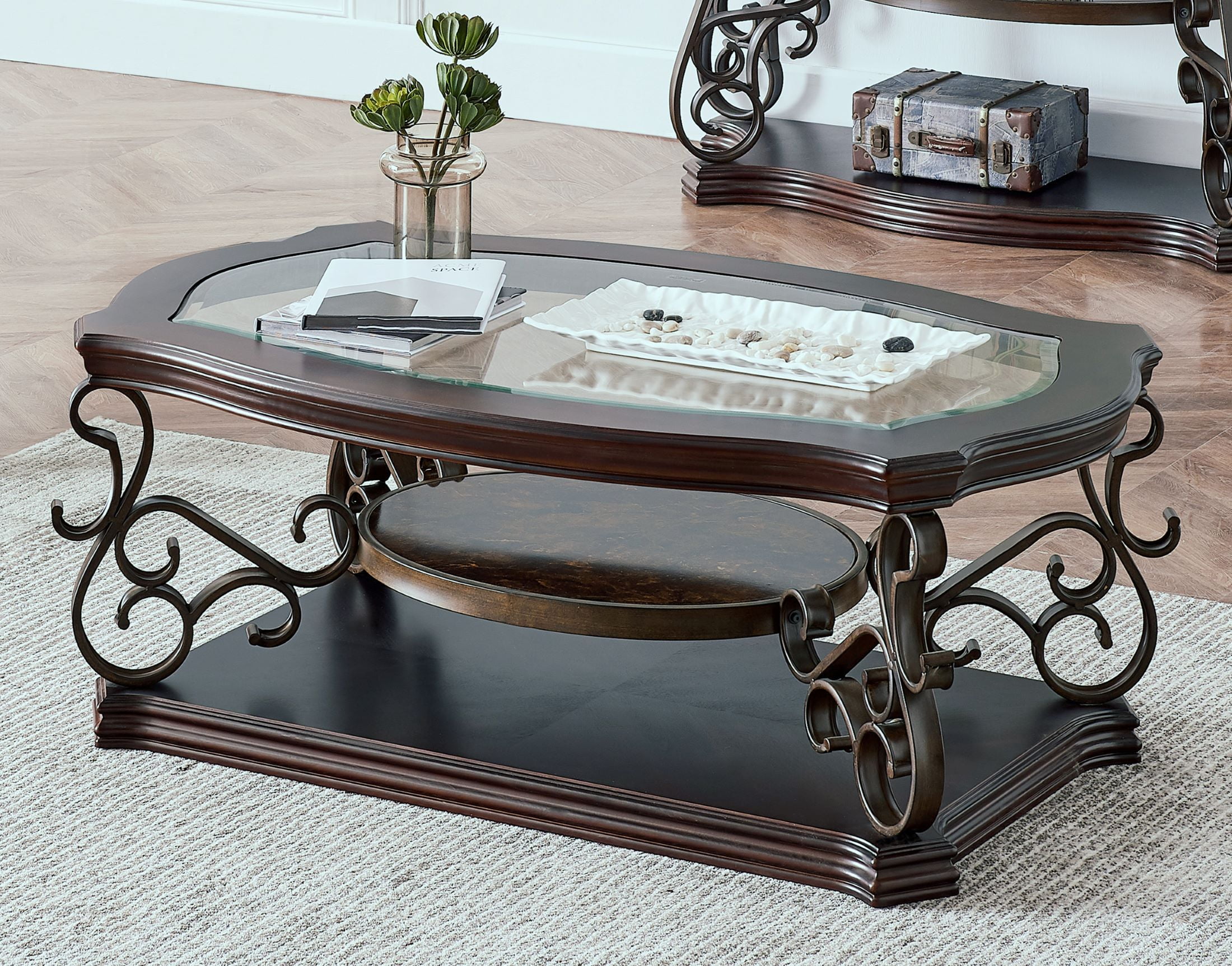 Traditional Glass Top Coffee Table with Marble Shelf UK Ubuy