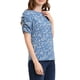 thumbnail image 4 of INSPIRAR CHIC Blusas de Mujer con Fruncidos, Cuello Redondo, Manga Corta, Espalda con Abertura, Floral, XL, Azul y Blanco, 4 of 7