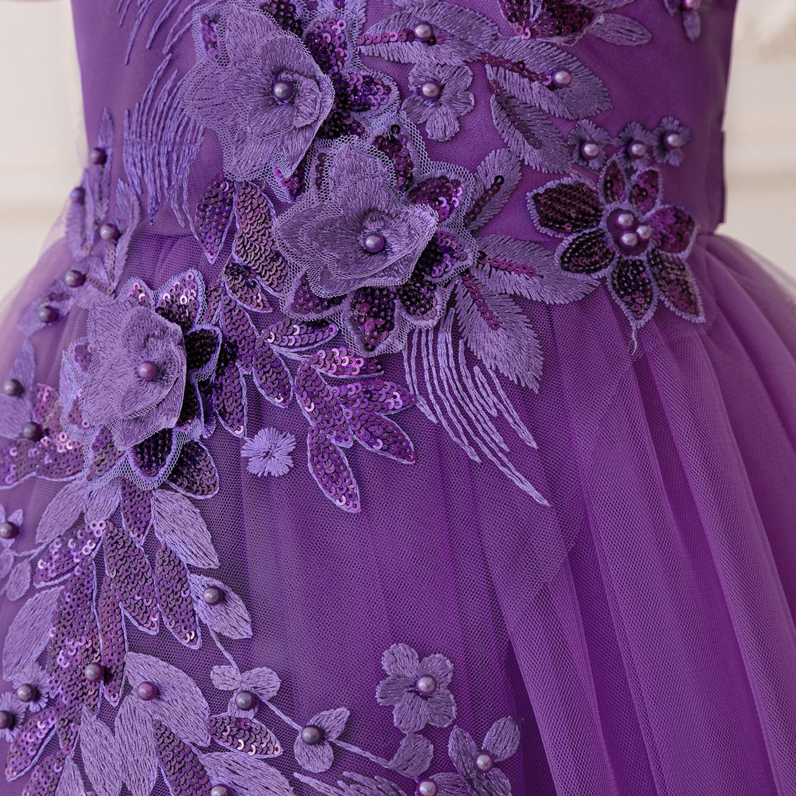 Dress for Girls Satin Girl Dress with Puffed Sleeves for Birthday Party Christening
