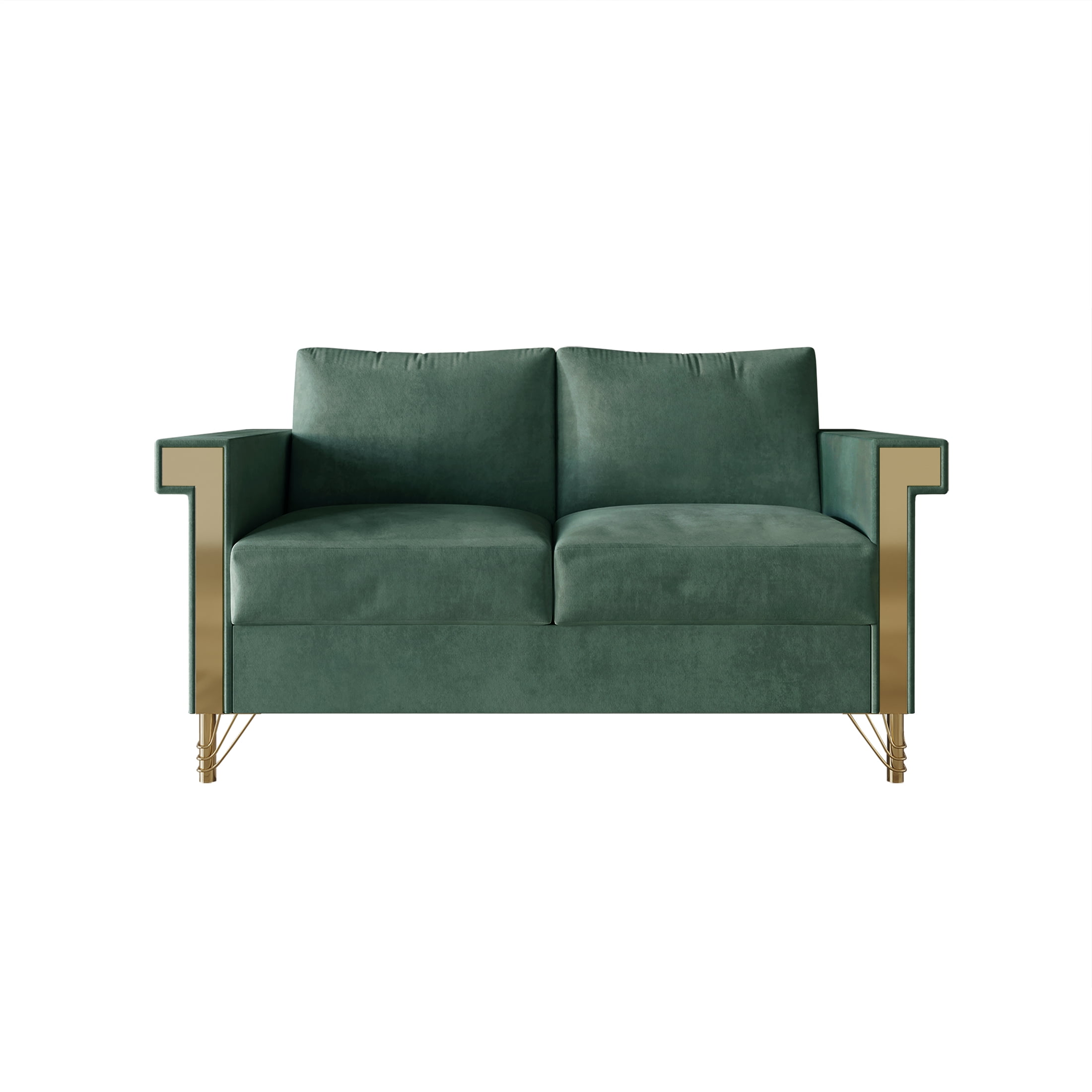 Castle Place Comtemporary Glam Velvet Upholstered Loveseat, Carribean Green