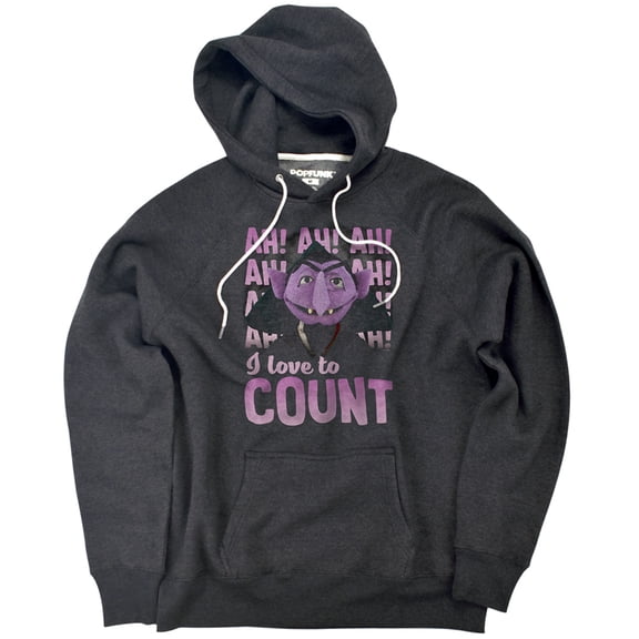 Sesame Street The Count Ah! Ah! Ah! Unisex Adult Slim Fit Pull-Over Heather Hoodie, Charcoal, Small