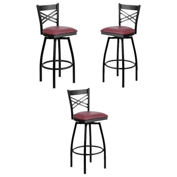 Home Square 32" Swivel Metal Bar Stool Burgundy and Black - Set of 3