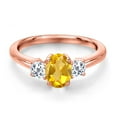 thumbnail image 3 of Gem Stone King 18K Rose Gold Plated Silver Yellow Citrine and White Topaz Engagement Ring for Women | 1.18 Cttw | Oval 7X5MM | Gemstone November Birthstone | Size 5, 3 of 6
