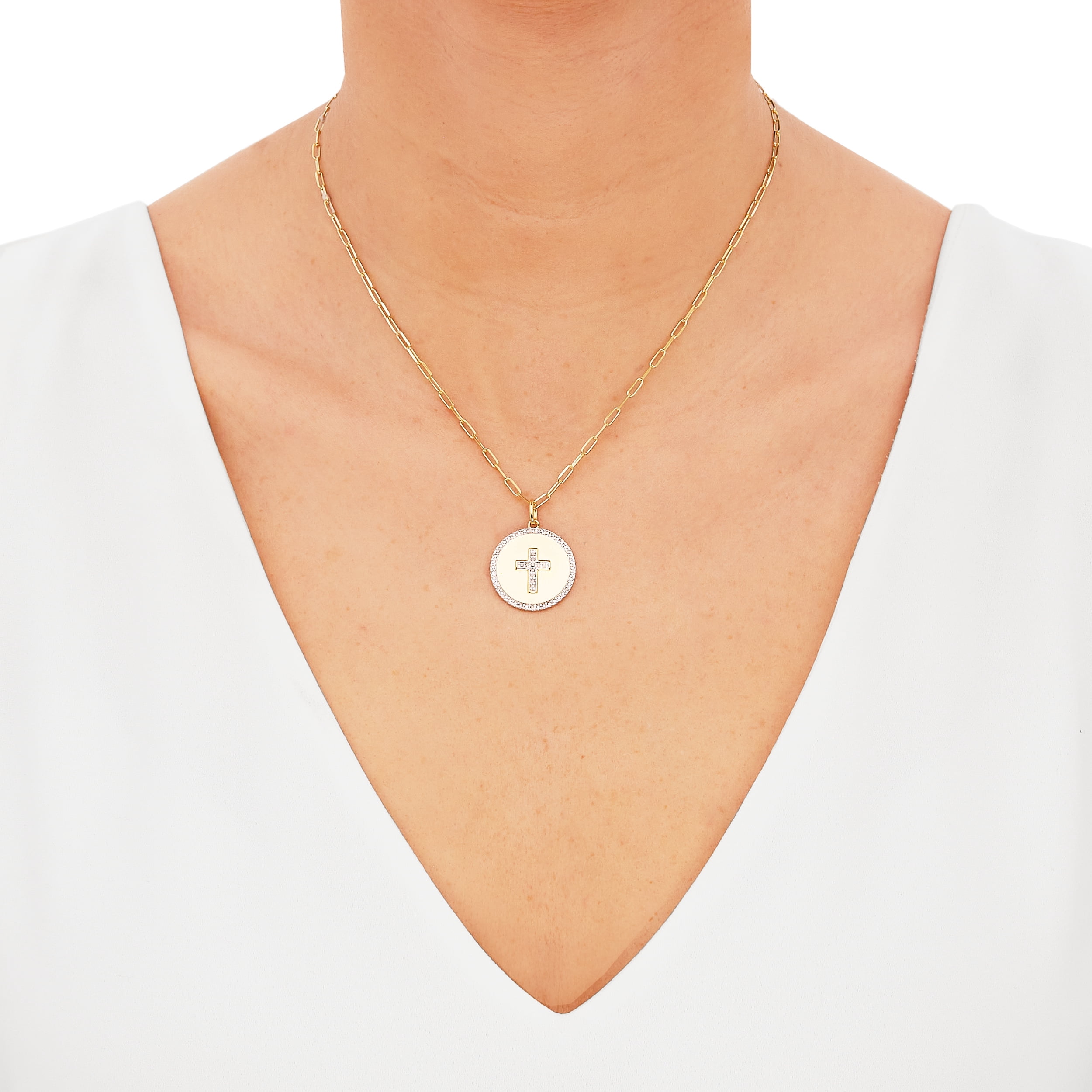 Brilliance Fine Jewelry .10 Carats Diamond Pendant in Sterling Silver and 14K Gold Plate,20"