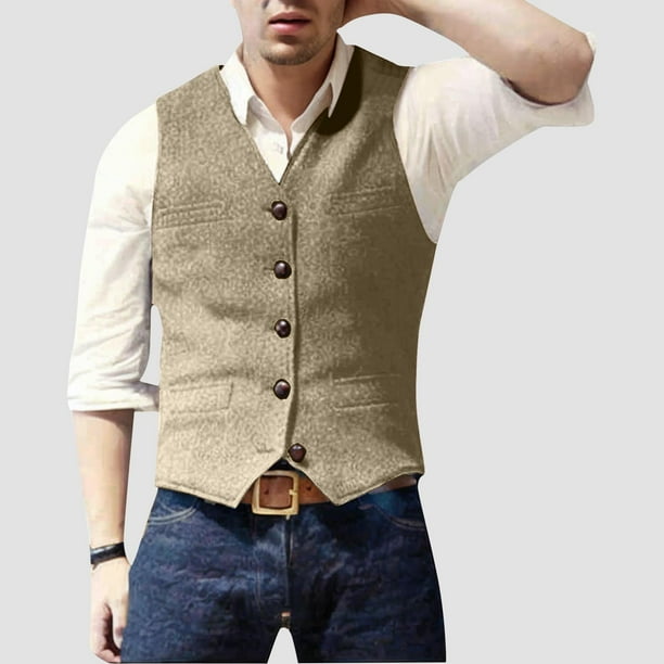 pstuiky Camiseta sin mangas para hombre, Blazer de moda para hombre, chaleco ajustado con cuello en V y botonadura lisa Chaleco de hombre xxl