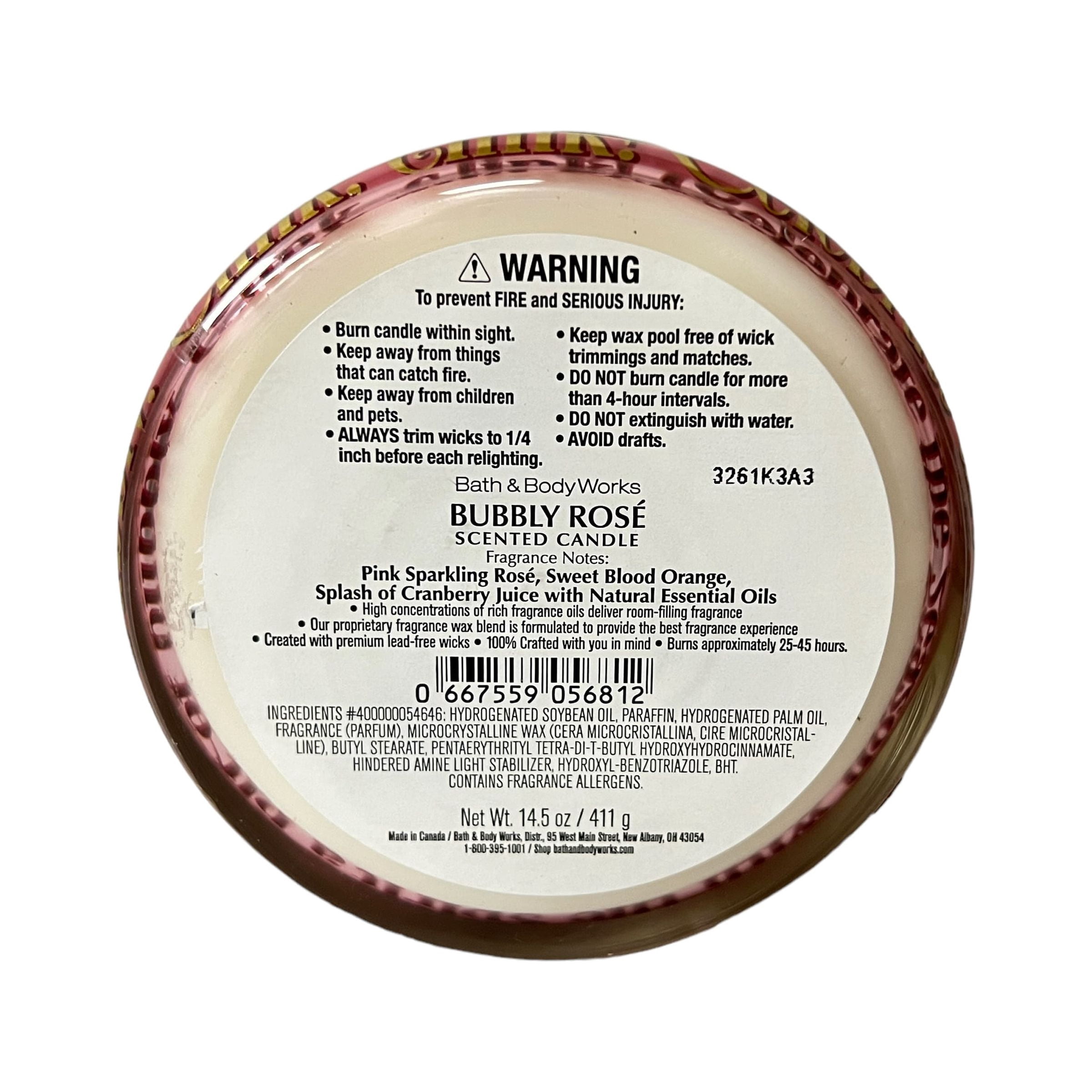 Bath & Body Works Bubbly Rose Scented 3 Wick Candle 14.5 oz