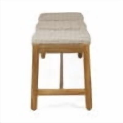 Outdoor 3 Seater Garden Rest Bench, Acacia Wood Public Leisure Seat for Patio Garden, Light Gray
