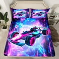 thumbnail image 2 of Homewish Kids Cartoon Automobile Twin Sheet Sets, Fuchsia Blue Cartoon Twin Fitted Sheet, Racing Car Lover Flat Sheet, Breathable Home Decor, 3 Pieces, 2 of 7