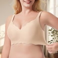thumbnail image 2 of GEWSEY Seamless Wireless T‑Shirt Bra for Women No Underwire Full Coverage Deep V Neck U‑Shape Back Lace Trim (Beige, S), 2 of 9