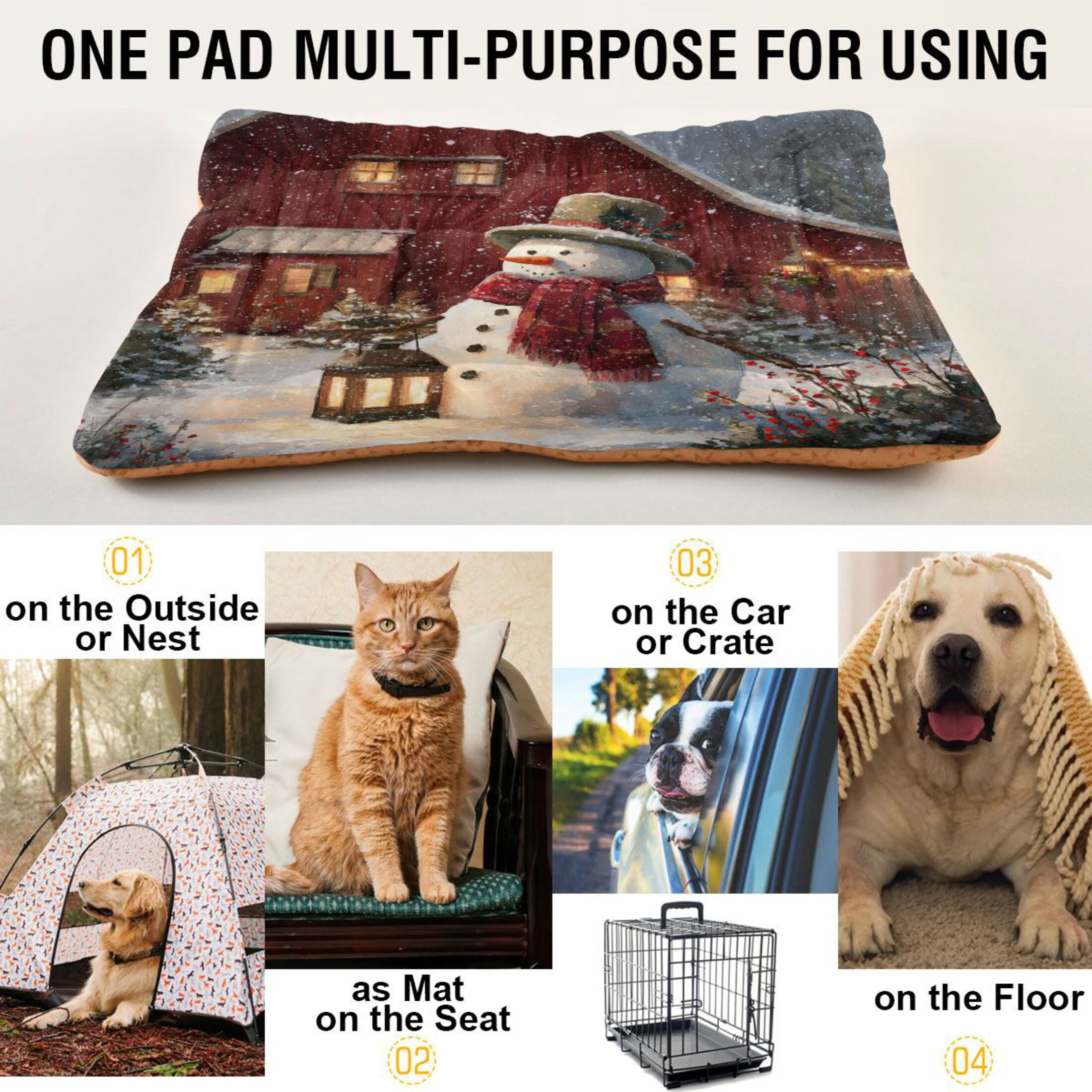Qxltty Adorable Snowman Ped Pad Wear-resistant and Hard to Bite Through Sleeping Pad for Small Medium Large Dogs Winter Pet Bed 36×24in