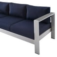thumbnail image 6 of Lounge Sectional Sofa Chair Table Set, Sunbrella, Fabric, Aluminum, Metal, Silver Blue Navy, Modern Contemporary Urban Design, Outdoor Patio Balcony Cafe Bistro Garden Furniture Hotel Hospitality, 6 of 10