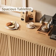 55in Buffet Cabinet, PAPROOS Modern Fluted Sideboard Cabinet with 4 Doors and Adjustable Shelf, Wooden Coffee Bar Cabinet Station for Dining Room Living Room, Natural