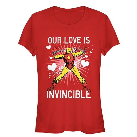 Junior's Marvel Valentine Iron Man Invincible Love  Graphic Tee Red X Large
