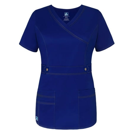 - Adar Pop-Stretch Women's Junior Fit Taskwear Tab-Waist Crossover Scrub Top - 3200 - Galaxy Blue - XL