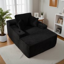 XIZZI 67" Oversized Chaise Lounge Indoor, No Assembly Required, Upholstered Sofa Bed with Cup Holder & Throw Pillows, Corduroy Fabric, Black