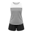 thumbnail image 2 of Bosfbaoi Two Piece Sets for Women Crew Neck Striped Sleeveless Tank Top and Drawstring Elastic Waist Shorts Casual Womens Summer Outfits, 2 of 7