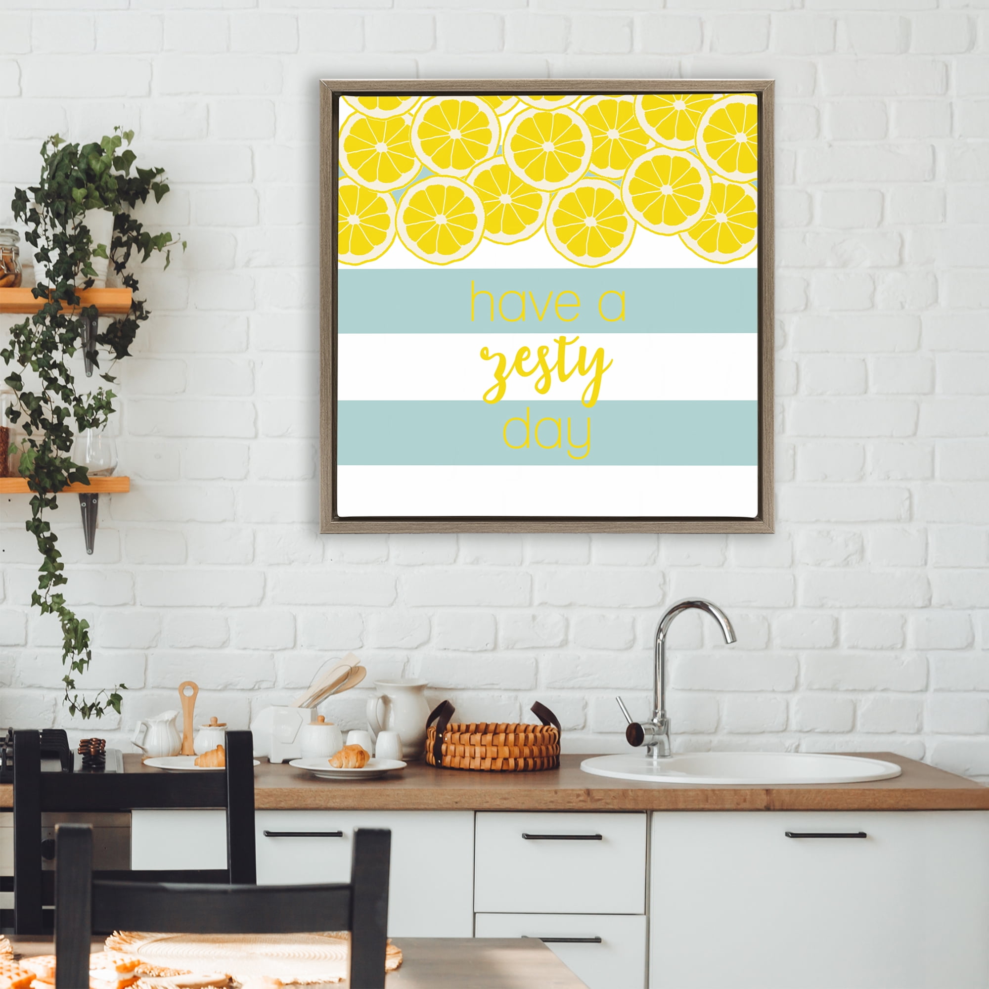 Stupell Industries Zesty Citrus with Stripes Brown Framed Floater Canvas Wall Art, design by Anna Quach