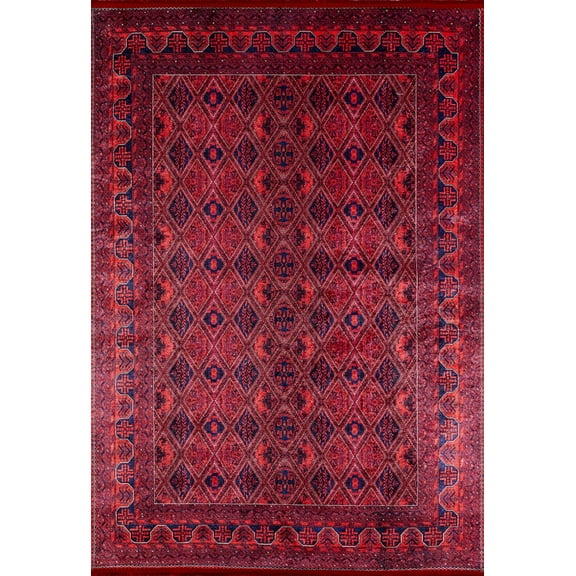 Kinesma Red Medallion Polyester Area Rugs for Living Room Washable Rugs Boho Moroccan Area Rug Soft Geometric Bohemian Distressed Indoor Rug for Bedroom Dining Room Office Foldable Nonslip Rug