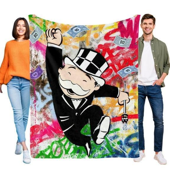 Monopoly Blanket Flannel Throw for Bed Sofa Cozy Lightweight Birthday Gift