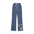 thumbnail image 4 of Gifts Usmixi Womens Drawstring Elastic Waist Pants Plus Size Loose Straight 3/4 Trousers Casual Cotton Linen Heart Print Capris Pants with Pocket Navy XXXL, 4 of 4