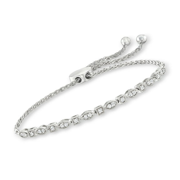 Ross-Simons 0.25 ct. t.w. Diamond Square and Marquise-Shaped Bolo Bracelet in Sterling Silver, Women's, Adult