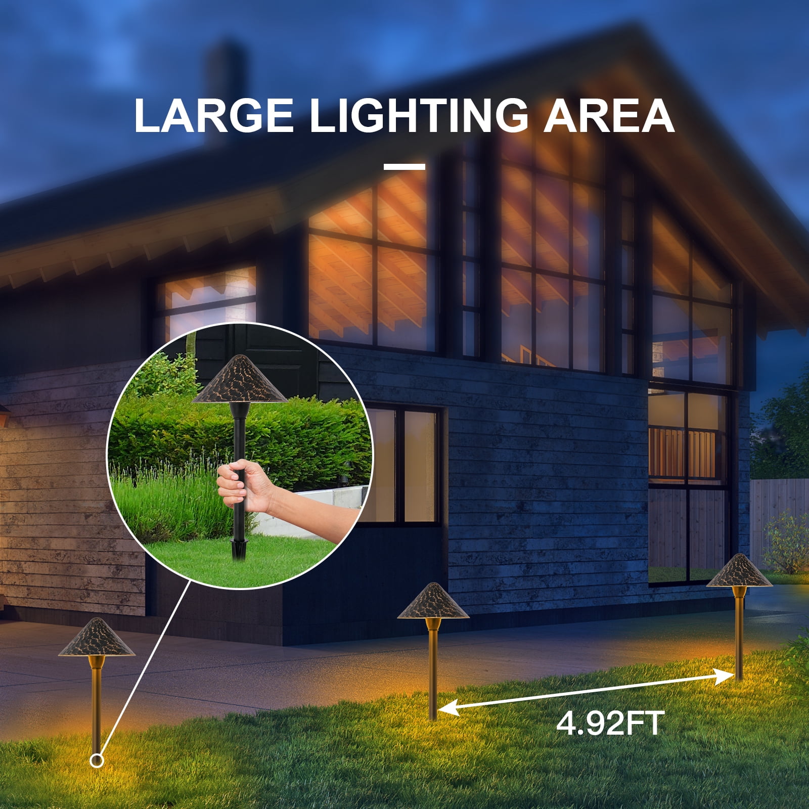 4-Pack Low Voltage Pathway Lights, 3W 12-24V CRI90+ Low Profile LED Landscape Path Lights, Cone Head with Vintage Golden Texture, Black Aluminum Housing,2700K Warm White for Garden