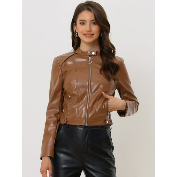 Chaquetas de piel sintética para mujer, abrigo corto de