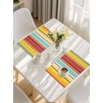 thumbnail image 5 of Red Aqua Stripe Placemats Set of 12, Country Abstract Art Colorful Striped Placemats for Dining Table, Place Mats for Kitchen Tabletop, Waterproof Wipeable Dining Table Mats Set, 5 of 9