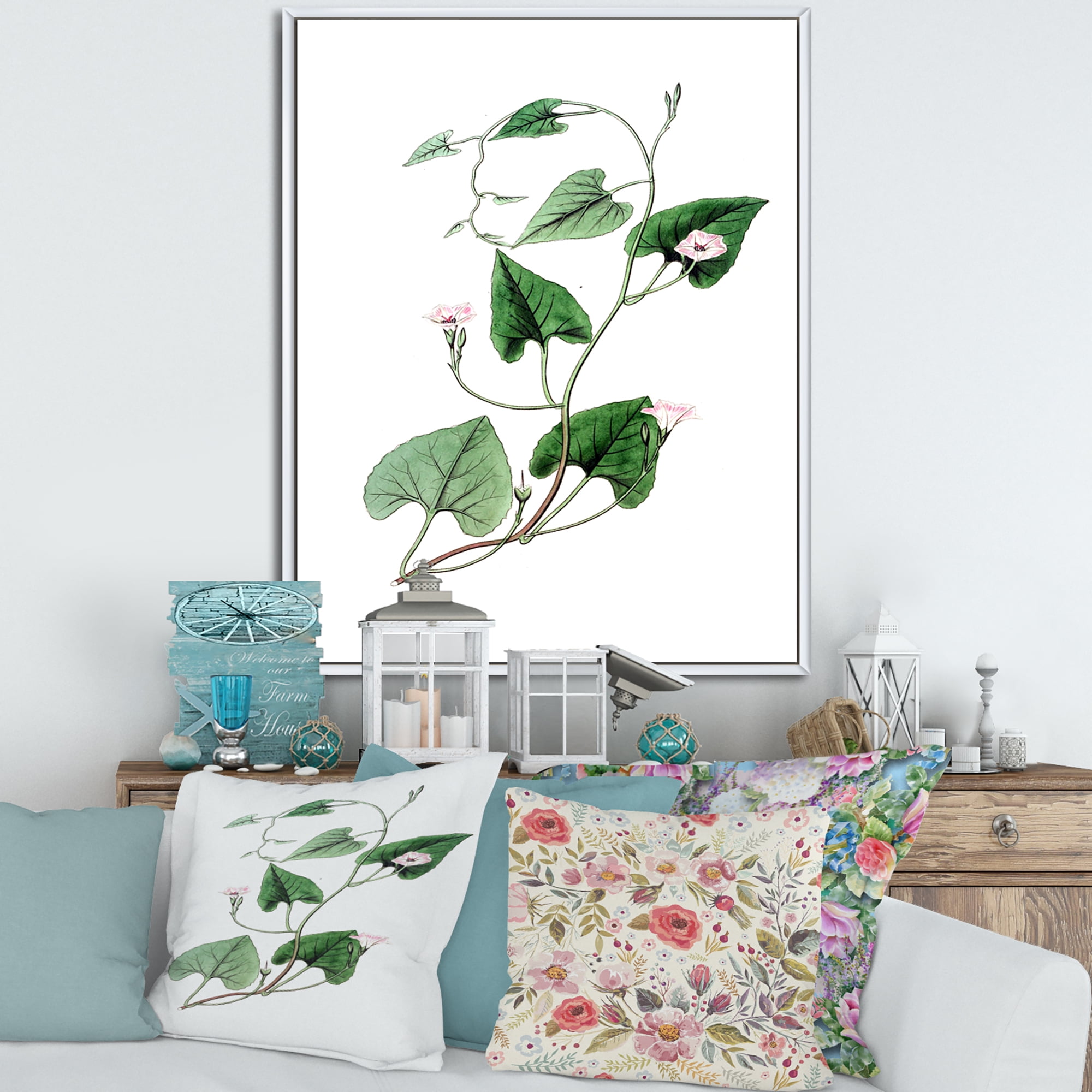 Designart 'Ancient Green Leaves Plants IX' Traditional Framed Canvas Wall Art Print