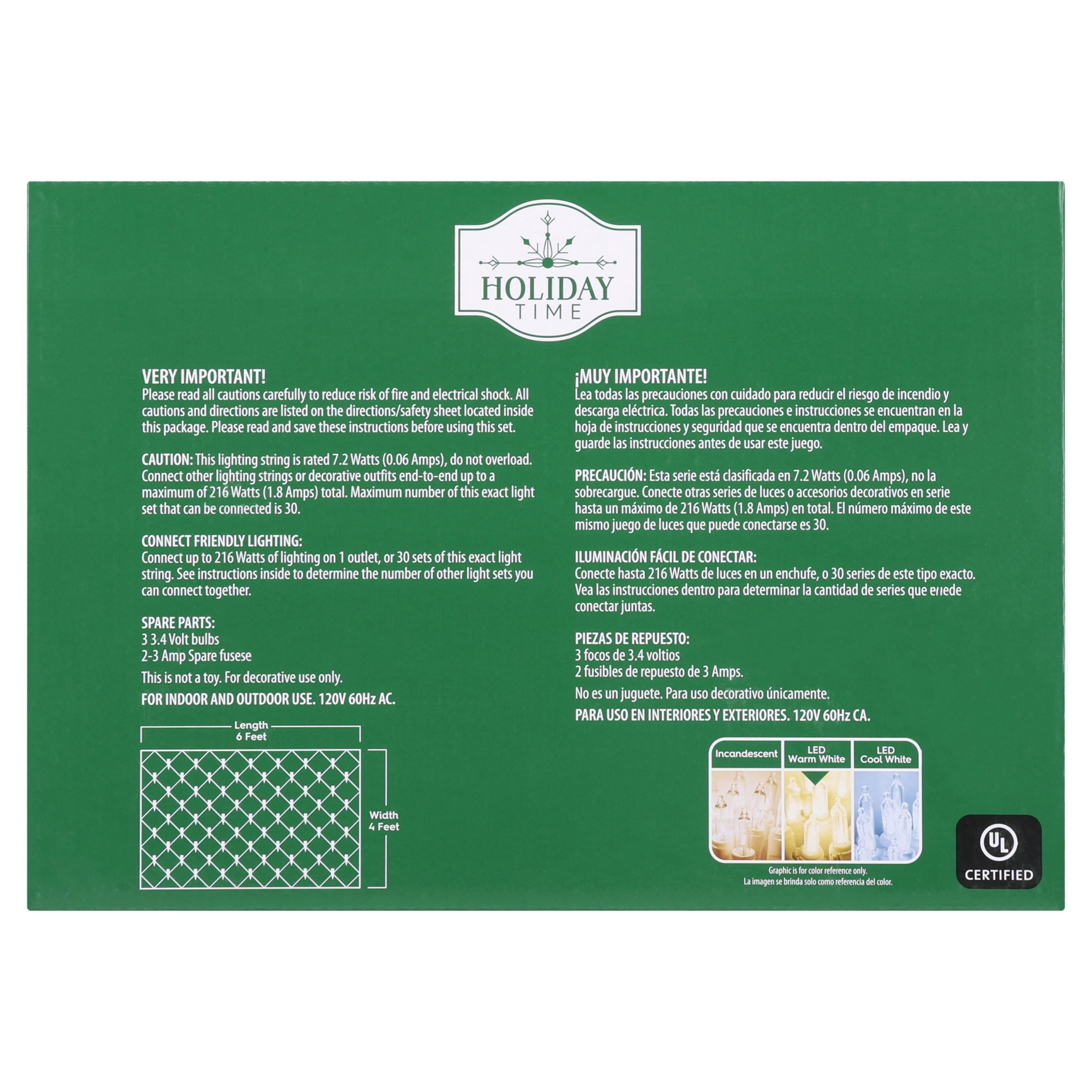Indoor/Outdoor 150-Count LED Christmas Net Lights, Warm White, Green Wire, 6' x 4', by Holiday Time