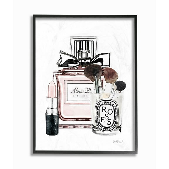 Stupell Industries Fashion Designer Makeup Perfume Lipstick Pink Watercolor Framed Wall Art by Amanda Greenwood