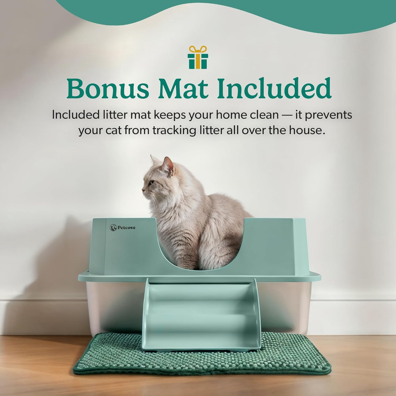 Petcove Stainless Steel Cat Litter Box XL with Lid – 3-in-1 Extra Large Covered Metal Cat Litter Box with High Wall Design & Carbon Filter – Green