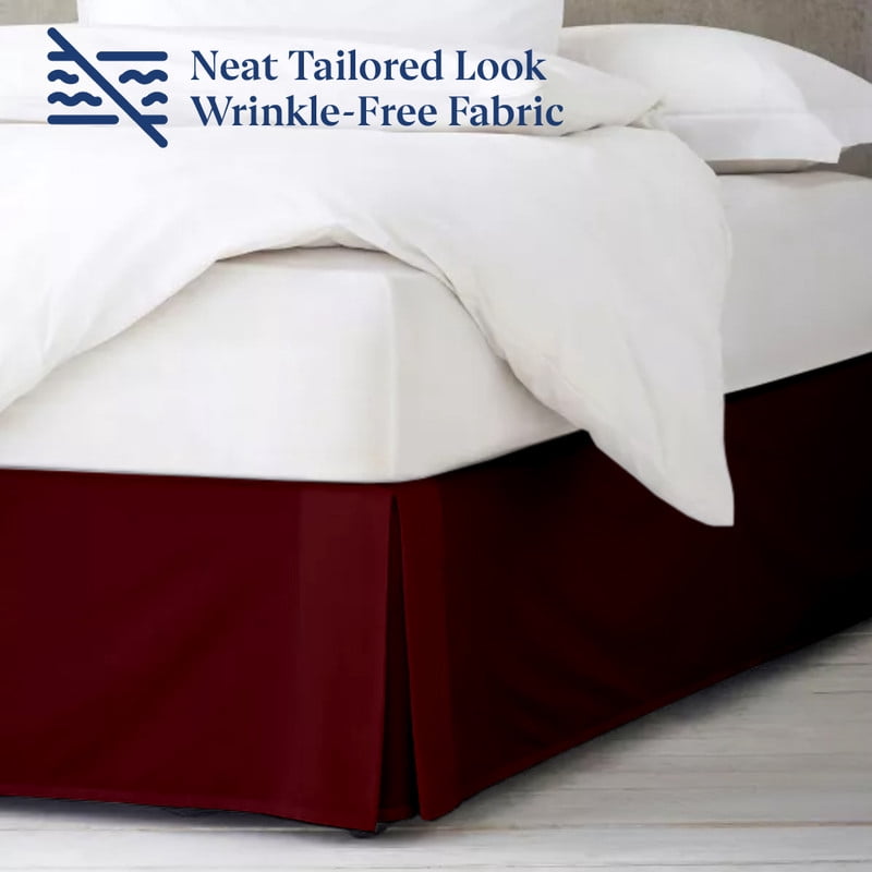 SKY BEDDINGS Luxury Pleated Queen Bed Skirt with Split Corners - 16 Inch Tailored Drop - Pleated Dust Ruffle - Wrinkle-Free 100% Microfiber - Easy Fit, Soft & Durable - Burgundy