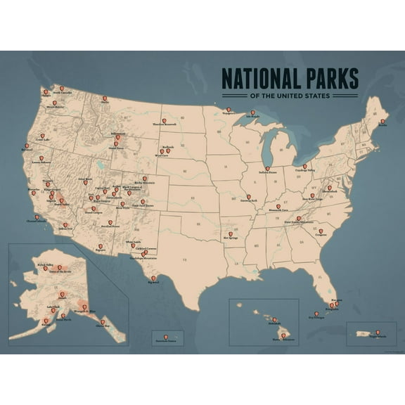 Best Maps Ever US National Parks Map 18” x 24” Poster
