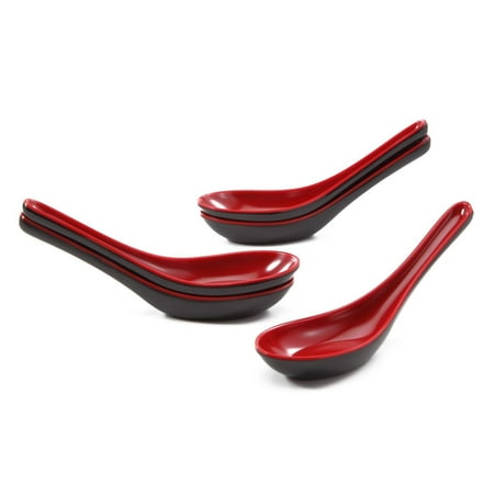 Francis Cream Soup Spoon - 5 Piece Chinese Soup Spoon Set, Set of 5, Stylish red front with a black back By PAO