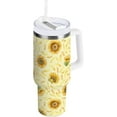 thumbnail image 1 of Gobelet Isotherme de 30 oz avec Poignée, Couvercle et Paille, Bouteille/gobelet d'Eau en Acier Inoxydable, Tasse/verre d'Eau Réutilisable, Compatible avec Porte-Gobelet, Tournesols Jaunes, 1 of 6